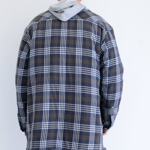 Dickies Blue White Checker Plaid Zip Up Built-in Hoodie Quilt Lined Shacket XL - Picture 2 of 11